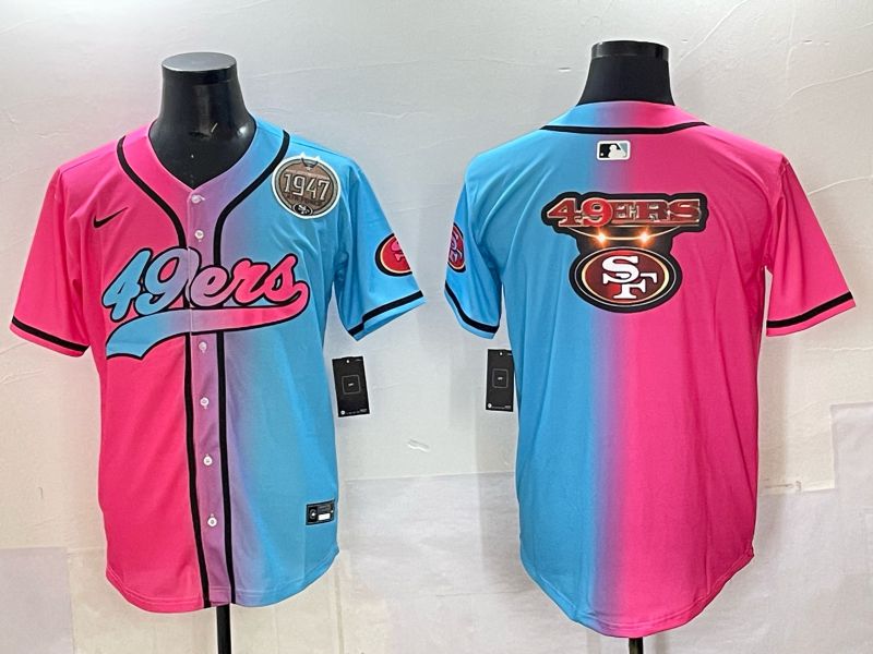 Men 2025 San Francisco 49ers Blank Blue pink Nike Limited NFL Jersey style 023